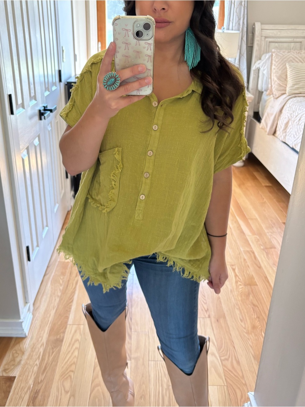 Raw hem collared tunic